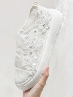Chaussures de mariée Transparentes femme mariage en dentelle à bout rond