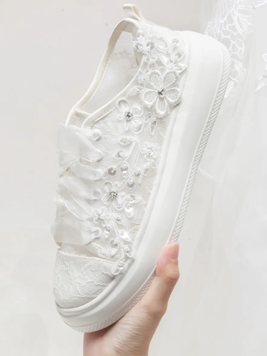 Chaussures de mariée Transparentes femme mariage en dentelle à bout rond