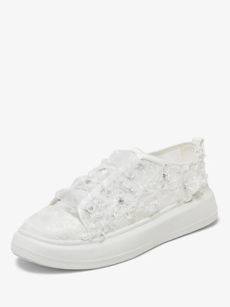 Chaussures de mariée Transparentes femme mariage en dentelle à bout rond