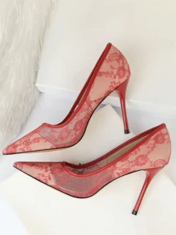 Chaussures De Mariée Transparentes Noires En Dentelle À Bout Pointu Escarpins Mariage