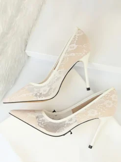 Chaussures De Mariée Transparentes Noires En Dentelle À Bout Pointu Escarpins Mariage