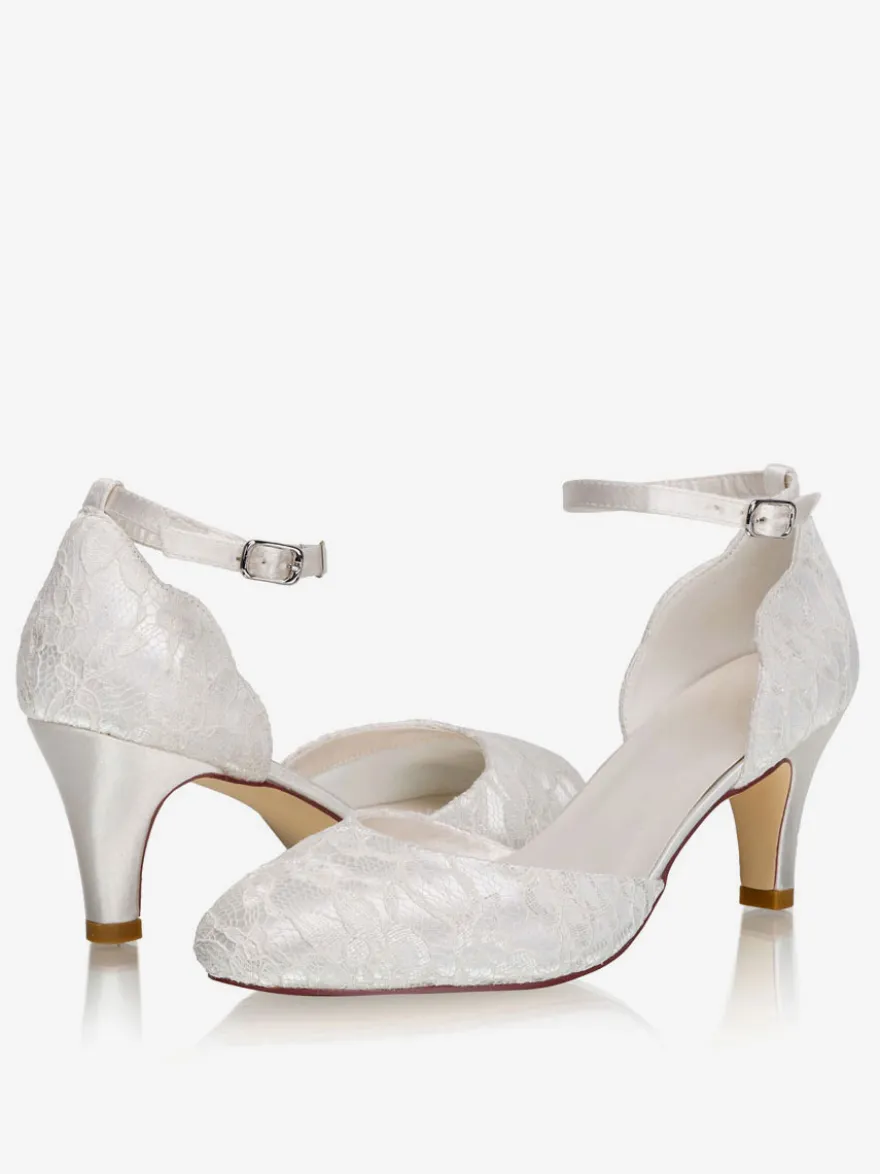 Chaussures De Mariée Vintage Ivoire En Satin Sangle Talon Carrée Chaussures Mariage Rétro