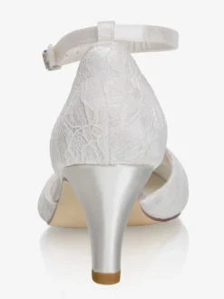 Chaussures De Mariée Vintage Ivoire En Satin Sangle Talon Carrée Chaussures Mariage Rétro