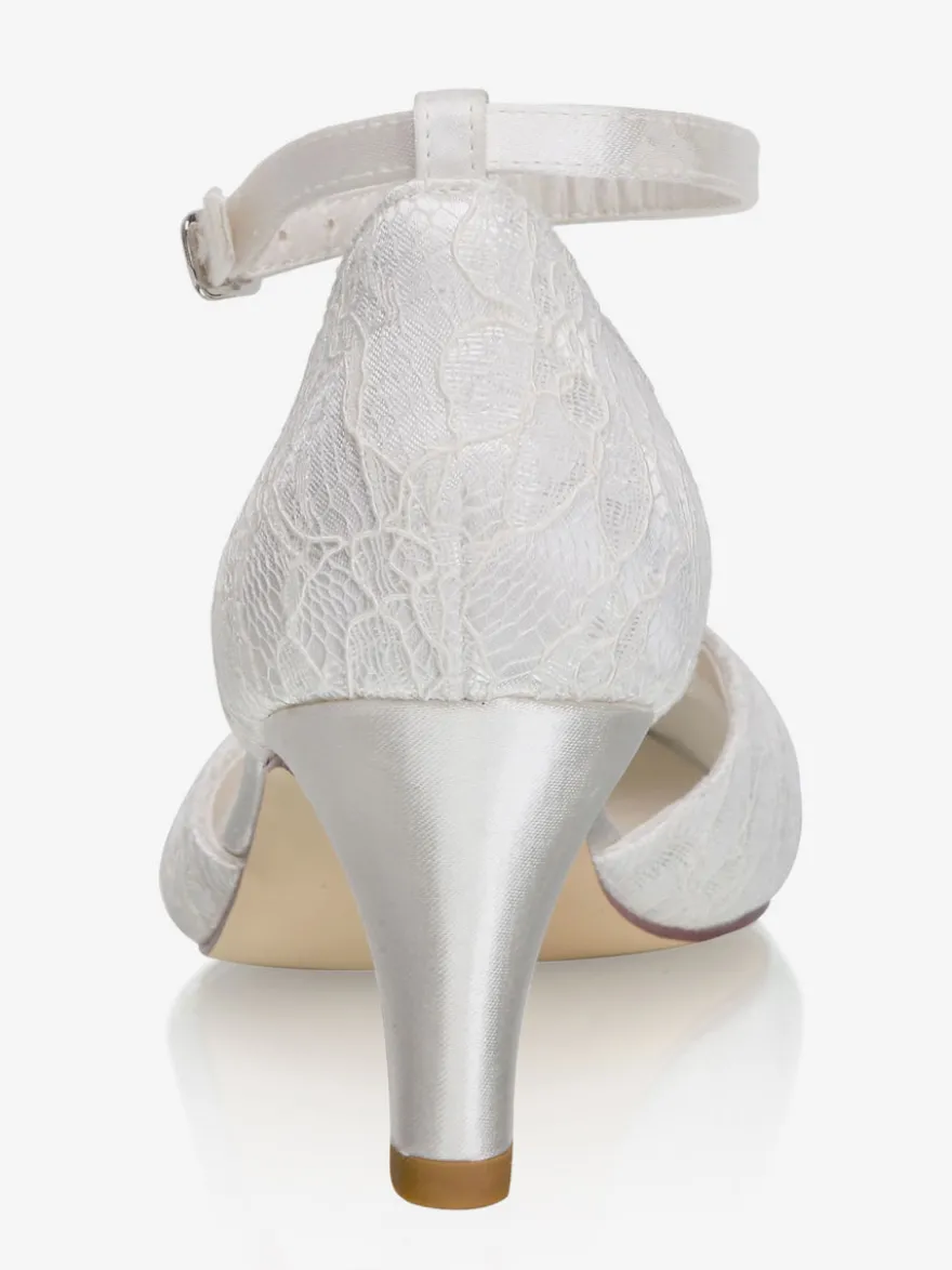 Chaussures De Mariée Vintage Ivoire En Satin Sangle Talon Carrée Chaussures Mariage Rétro