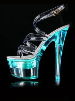 Chaussures de pole dance sandales sexy pour femme ombré PVC tige bout ouvert talon conique ciel talon haut bride à la cheville talons chaussures de strip-teaseuse