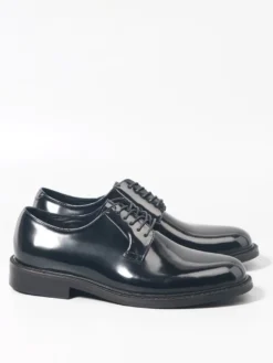 Chaussures Derby pour hommes en cuir véritable noir bout rond à lacets pour soirées et bals de promo