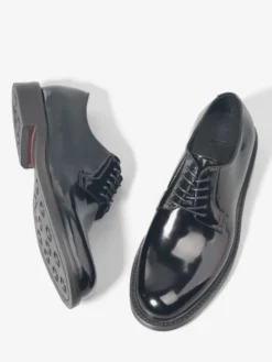 Chaussures Derby pour hommes en cuir véritable noir bout rond à lacets pour soirées et bals de promo