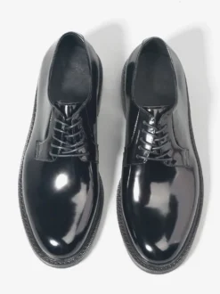 Chaussures Derby pour hommes en cuir véritable noir bout rond à lacets pour soirées et bals de promo
