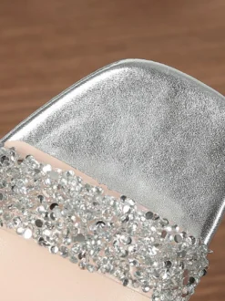 Chaussures de soirée argentées à talons compensés et paillettes bout ouvert pour le bal de promo