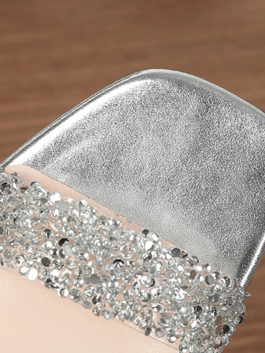 Chaussures de soirée argentées à talons compensés et paillettes bout ouvert pour le bal de promo