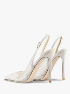 Chaussures de soirée en dentelle blanches à bout pointu et talon haut