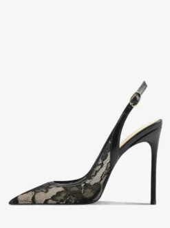 Chaussures de soirée en dentelle blanches à bout pointu et talon haut