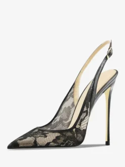 Chaussures de soirée en dentelle blanches à bout pointu et talon haut