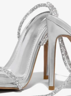 Chaussures de soirée noires à paillettes et bout ouvert sandales à talons hauts et lacets chaussures de bal