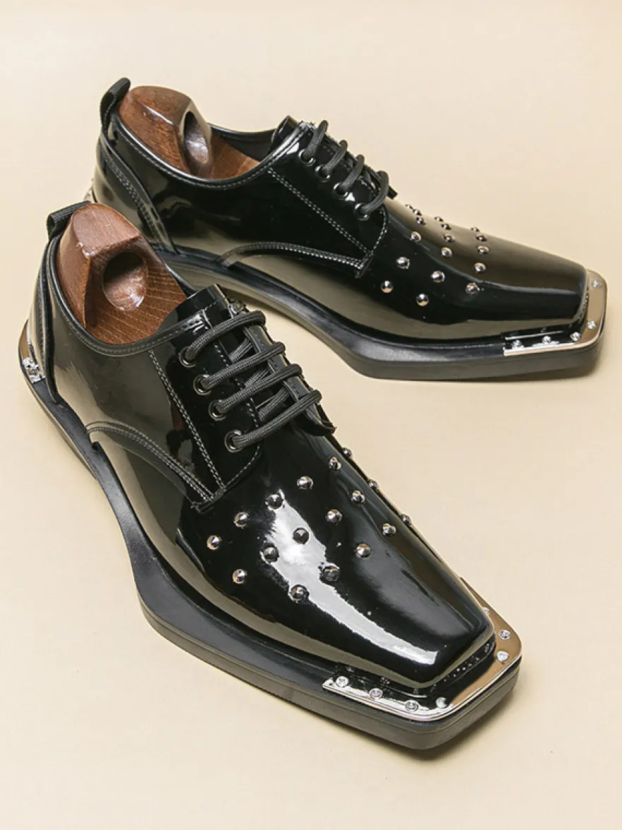 Chaussures de soirée noires pour hommes bout carré lacets et perles