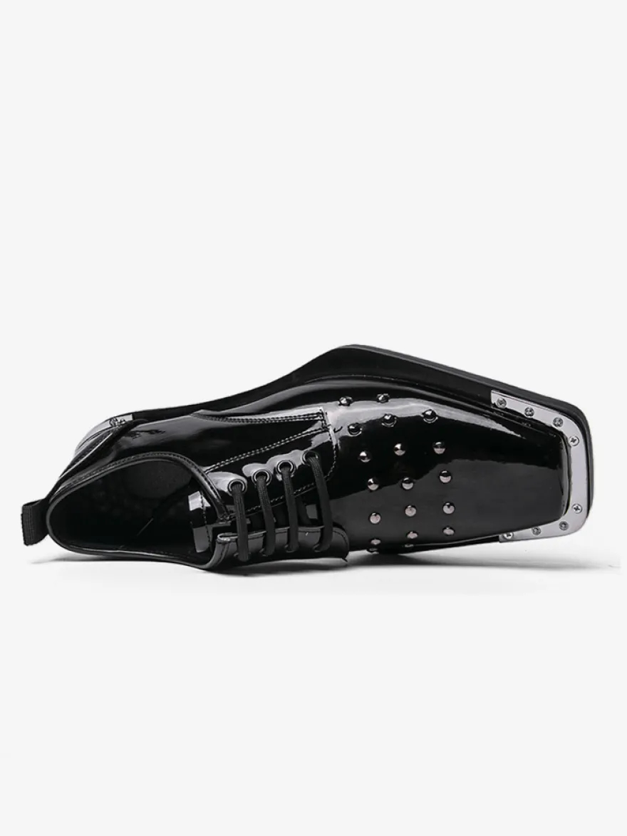 Chaussures de soirée noires pour hommes bout carré lacets et perles