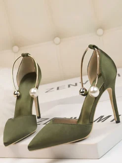 Chaussures de soirée à talons hauts Olive Bout pointu Talon aiguille Chaussures de soirée Talons de cheville