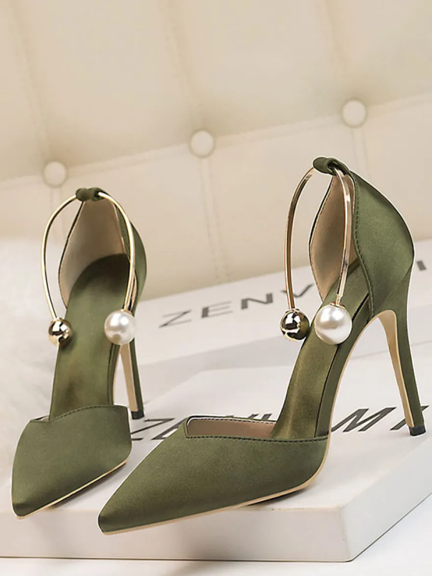 Chaussures de soirée à talons hauts Olive Bout pointu Talon aiguille Chaussures de soirée Talons de cheville
