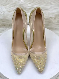 Chaussures de soirée à talons hauts en maille strass bout pointu chaussures de mariage à talons aiguilles