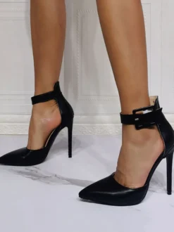 Chaussures de soirée à talons hauts noir bout pointu talon aiguille PU chaussures de soirée supérieures