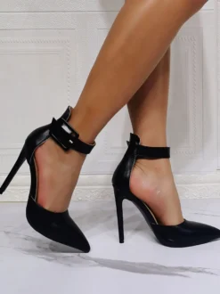 Chaussures de soirée à talons hauts noir bout pointu talon aiguille PU chaussures de soirée supérieures