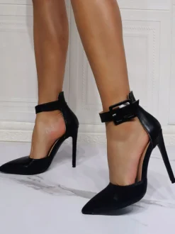 Chaussures de soirée à talons hauts noir bout pointu talon aiguille PU chaussures de soirée supérieures