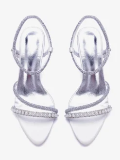 Chaussures de soirée à talons hauts en satin bout ouvert brides et perles