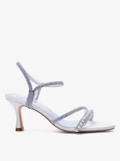 Chaussures de soirée à talons hauts en satin bout ouvert brides et perles