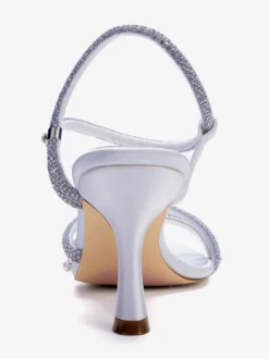 Chaussures de soirée à talons hauts en satin bout ouvert brides et perles