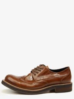 Chaussures de ville pour hommes style brogue bout rond lacets en cuir véritable.