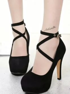 Chaussures femme à talon haut plateforme bout pointu à lacet