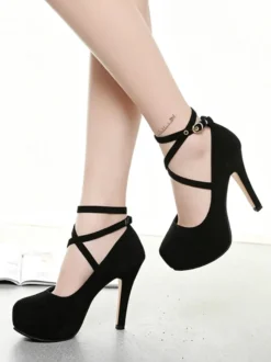 Chaussures femme à talon haut plateforme bout pointu à lacet