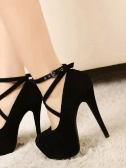 Chaussures femme à talon haut plateforme bout pointu à lacet