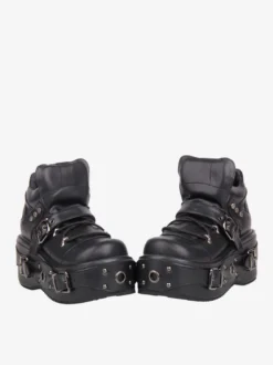 Chaussures Gothic Lolita noires à plateforme et œillets en cuir PU