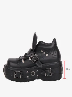 Chaussures Gothic Lolita noires à plateforme et œillets en cuir PU