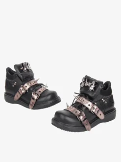 Chaussures Gothic Lolita noires à rivets en cuir PU et talon compensé