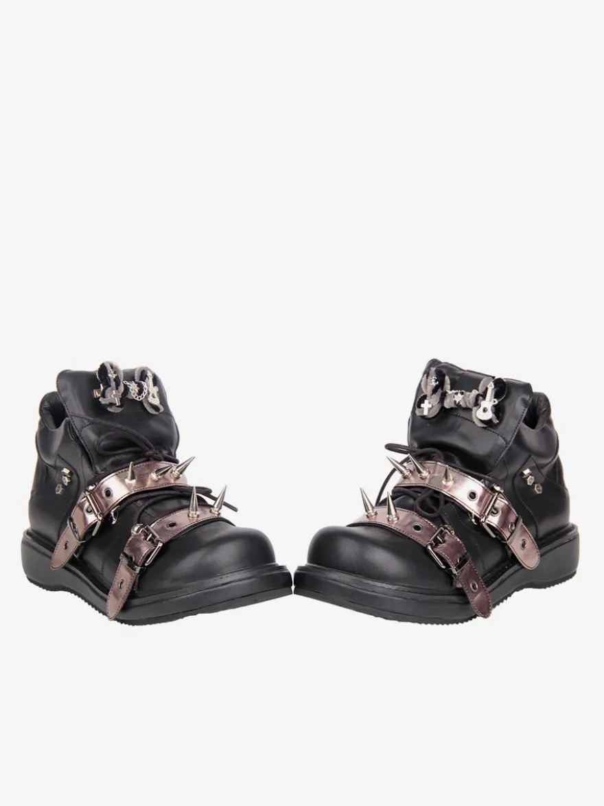 Chaussures Gothic Lolita noires à rivets en cuir PU et talon compensé