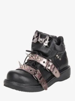 Chaussures Gothic Lolita noires à rivets en cuir PU et talon compensé