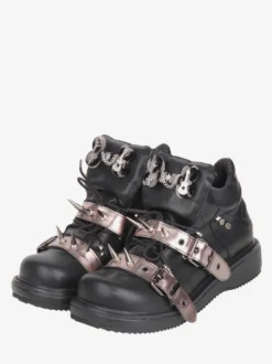 Chaussures Gothic Lolita noires à rivets en cuir PU et talon compensé