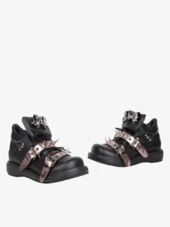 Chaussures Gothic Lolita noires à rivets en cuir PU et talon compensé