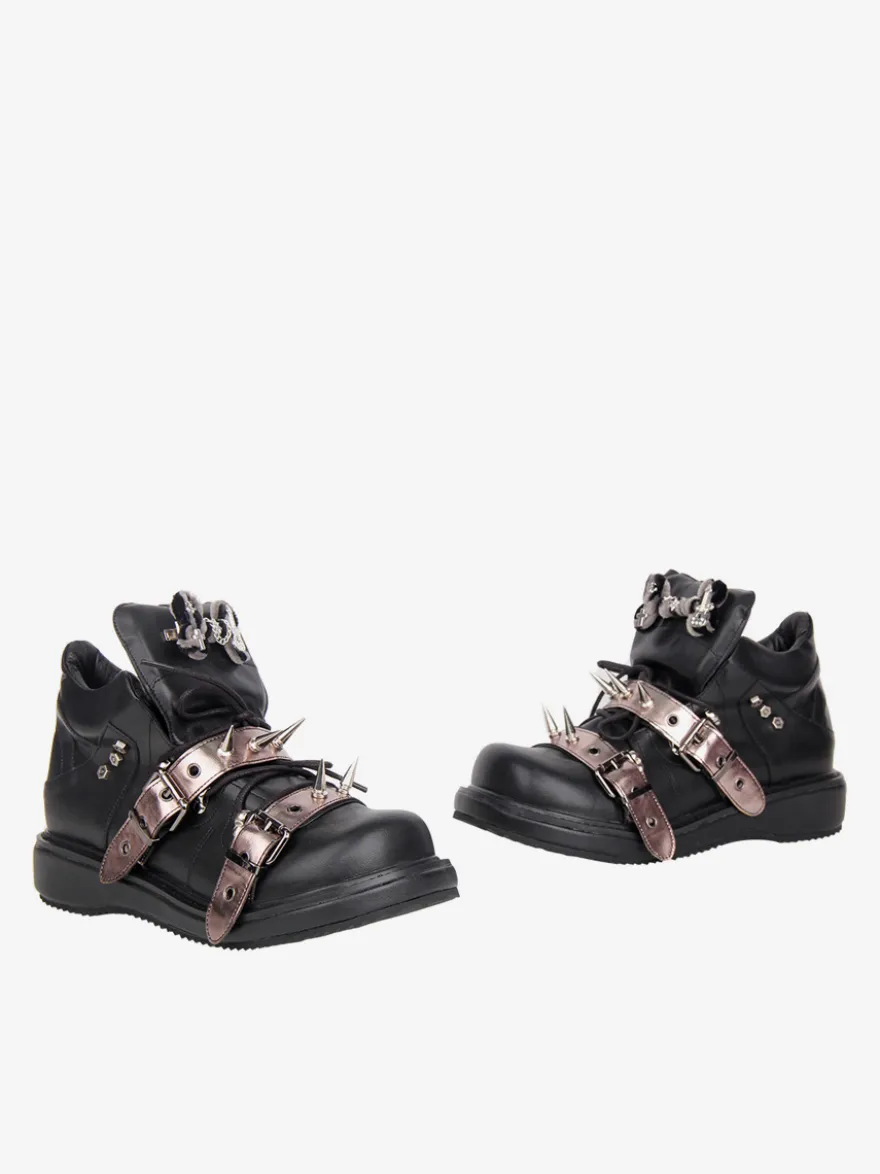 Chaussures Gothic Lolita noires à rivets en cuir PU et talon compensé