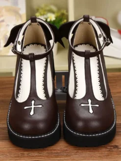 Chaussures Gothique Lolita croisent plate-forme Wedge T-strap Lolita Shoes avec aile mal Déguisements Halloween