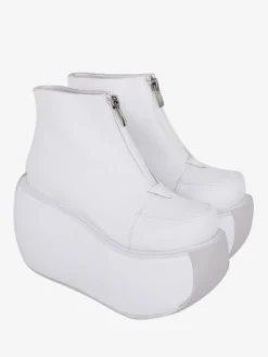 Chaussures gothiques Lolita avec détails en métal blanc chaussures Lolita à talons compensés en cuir PU métallisé