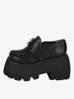 Chaussures gothiques Lolita avec croix noire détails en métal bout rond chaussures Lolita en cuir PU