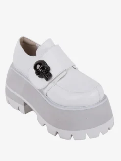 Chaussures gothiques Lolita avec détails en métal et squelette blanc chaussures Lolita en cuir PU à bout rond