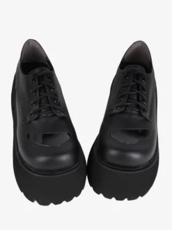 Chaussures gothiques épais Lolita noires en cuir PU à bout rond