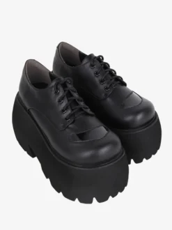 Chaussures gothiques épais Lolita noires en cuir PU à bout rond