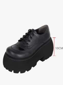 Chaussures gothiques épais Lolita noires en cuir PU à bout rond