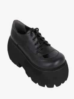 Chaussures gothiques épais Lolita noires en cuir PU à bout rond