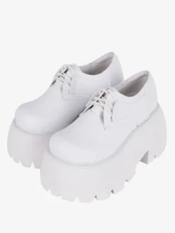 Chaussures gothiques épaisses Lolita noires en cuir PU à bout rond Lolita